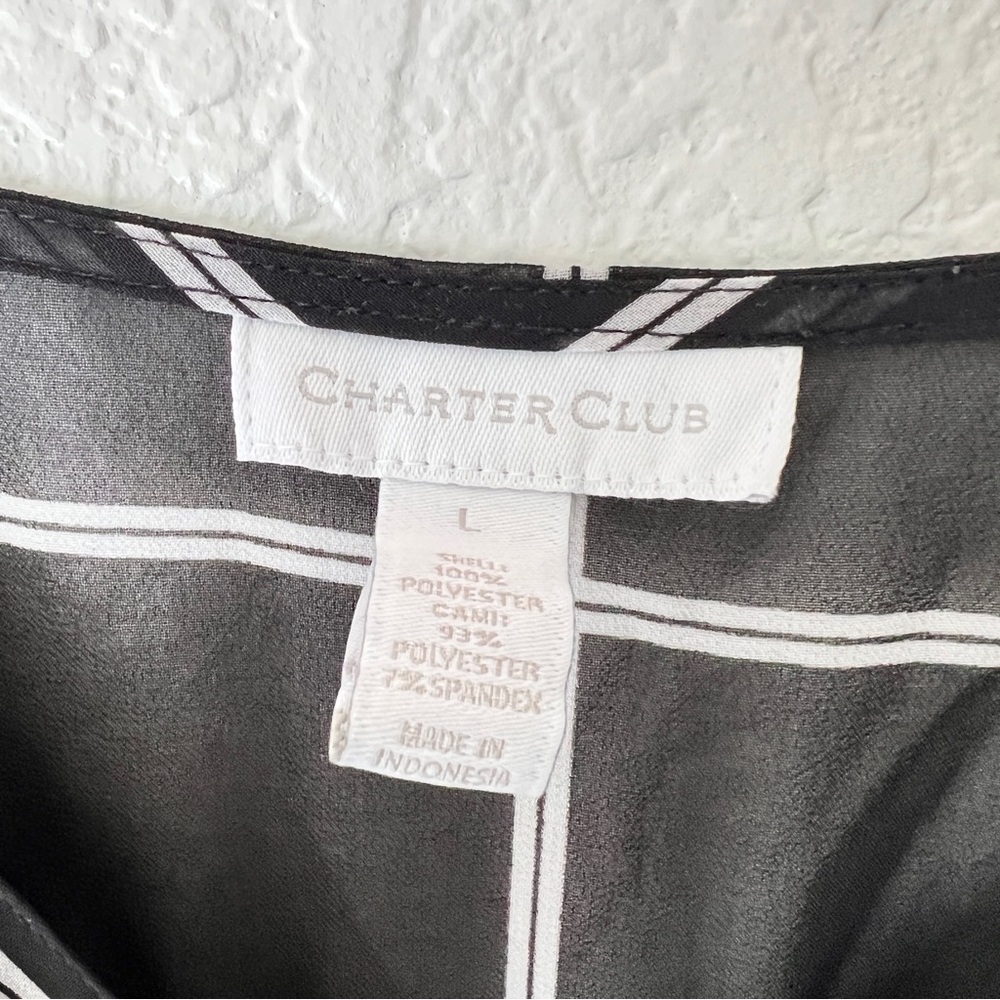 Charter Club Plaid Semi Sheer Rainfall Long Sleeve Blouse Size Large - Picture 8 of 8